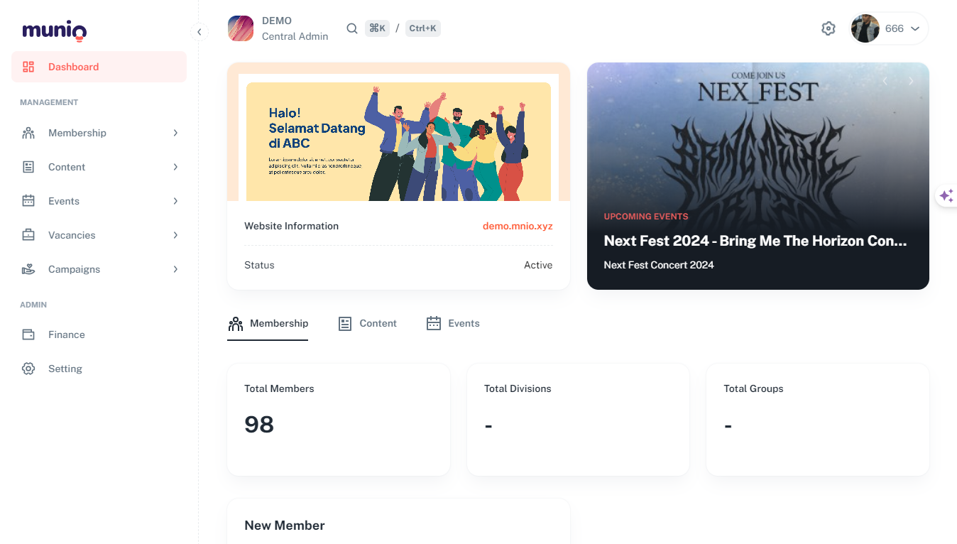Munio Dashboard Community Page